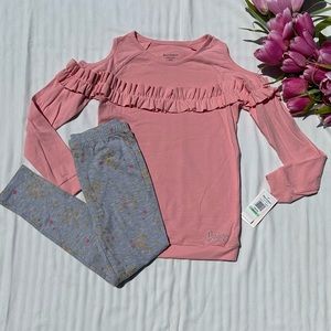 Juicy Couture Cold Shoulder Ruffle Top and Heart Pants 2 Piece Set 8 / 10